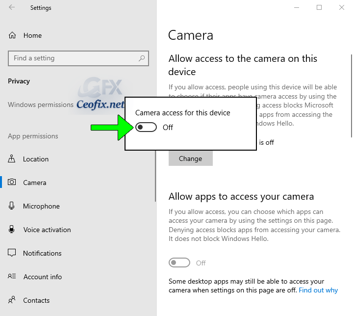 How to change Apps Camera-Microphone permission On Windows