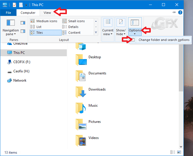 Folder Options window