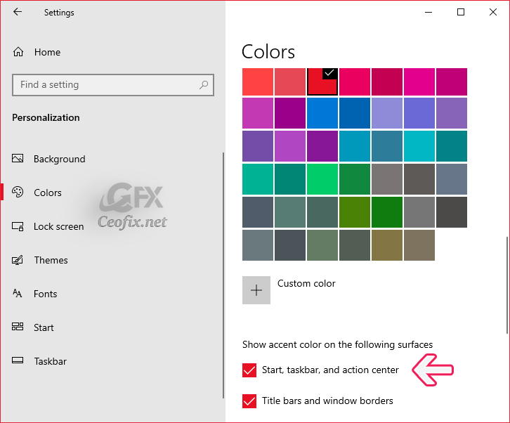 Change the accent color only in the taskbar on Windows 10