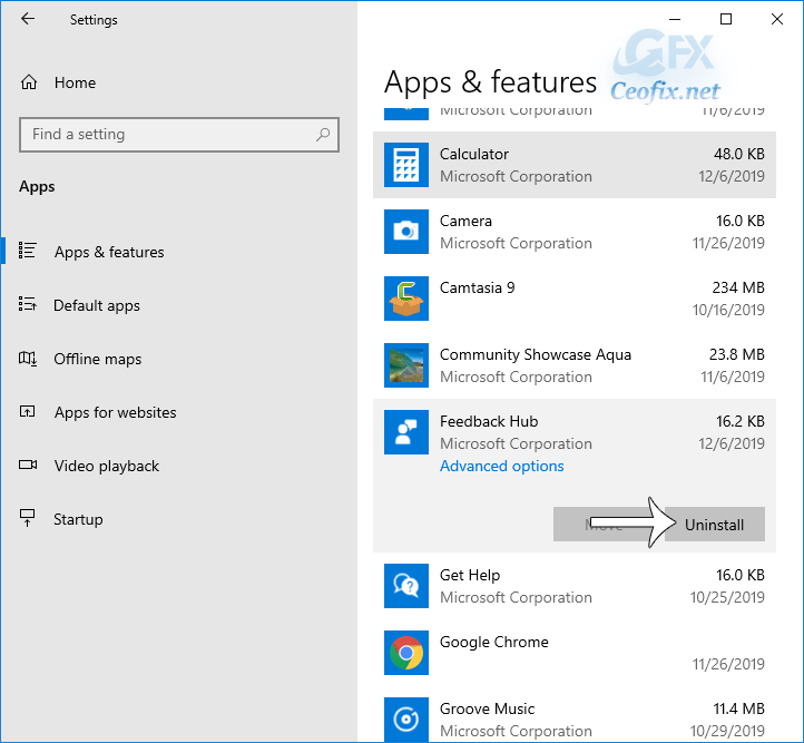 Disable or Uninstall Feedback Hub App in Windows 10