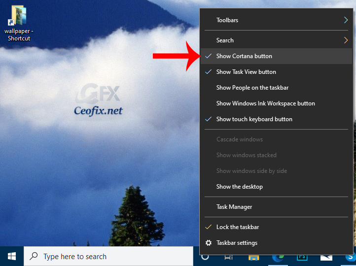 Hide or Show Cortana Button on Taskbar in Windows 10