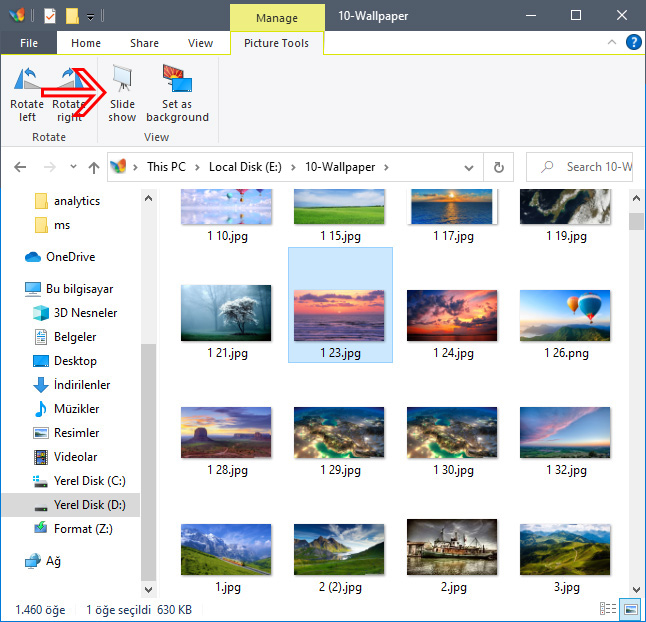 Use the Slideshow feature in Windows Explorer
