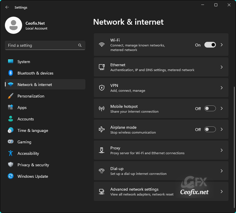 Networks Settings in Windows 11