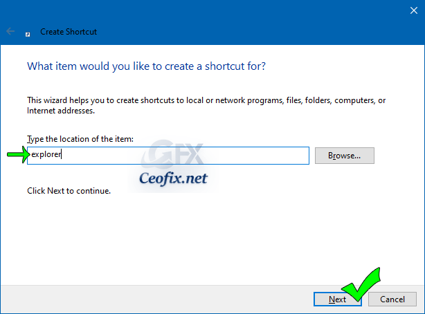 File Explorer desktop shortcut in Windows 10