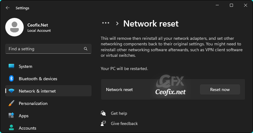 windows Network reset