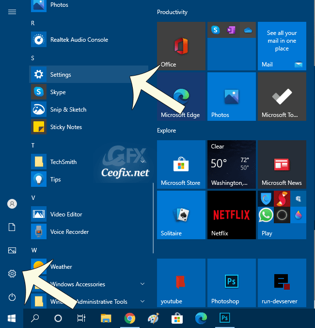 Open Settings from the Start Menu.