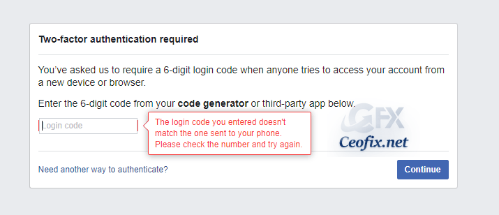 Facebook- two factor authentication code doesnt match