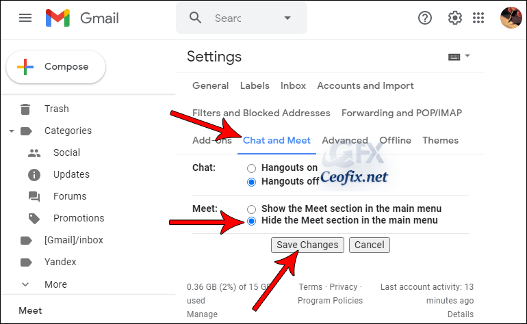 How to remove the Meet Section from Your Gmail Inbox