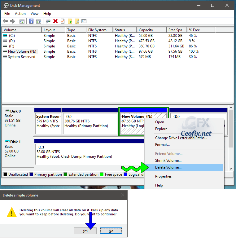 delete and expand a partition: