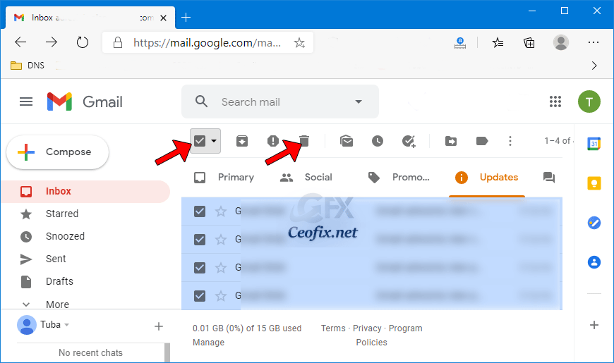 Delete more than 50 emails in Gmail on a Web Browser