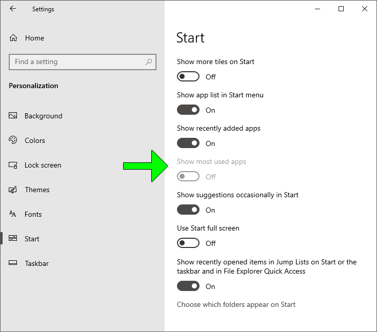 Fix "Show most used apps" Start setting grayed out in Windows 10