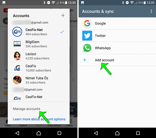 How to add and switch between multiple Gmail accounts in Youtube app?