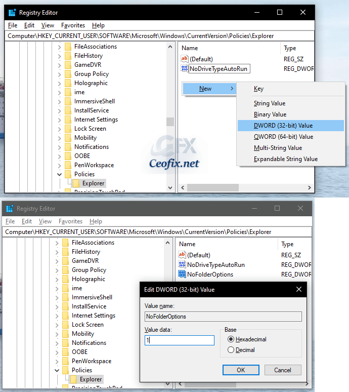 Disable Folder Options regedit