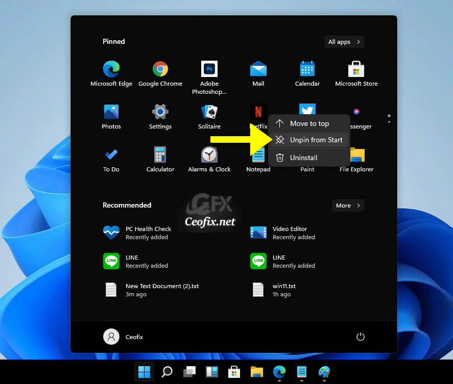 How to Remove Apps to the Start menu in Windows 11