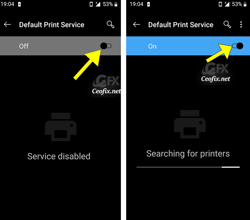 the Default Print Service - On or Off 