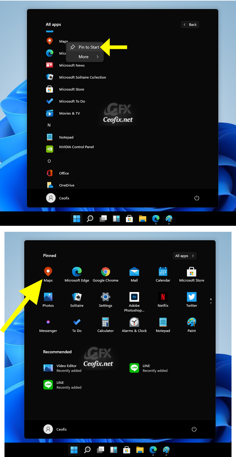 Pin Apps at Start Menu in Windows 11
