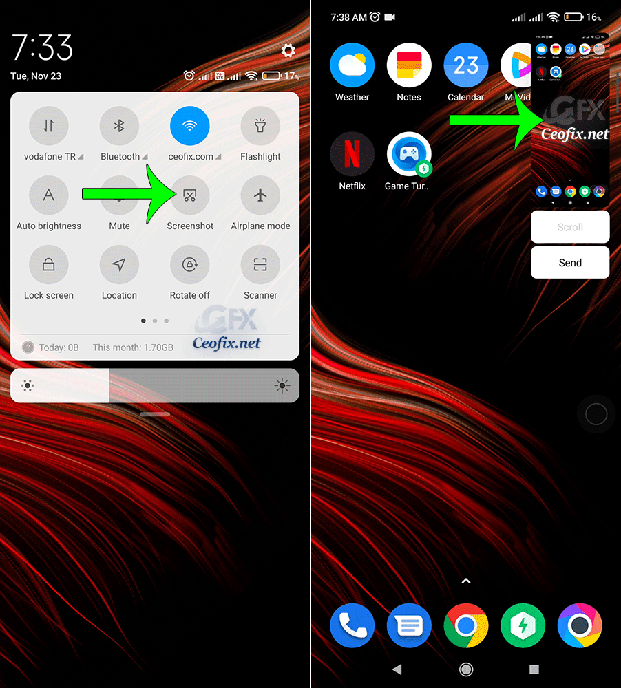 How to easily take a screenshot from the quick access menu?