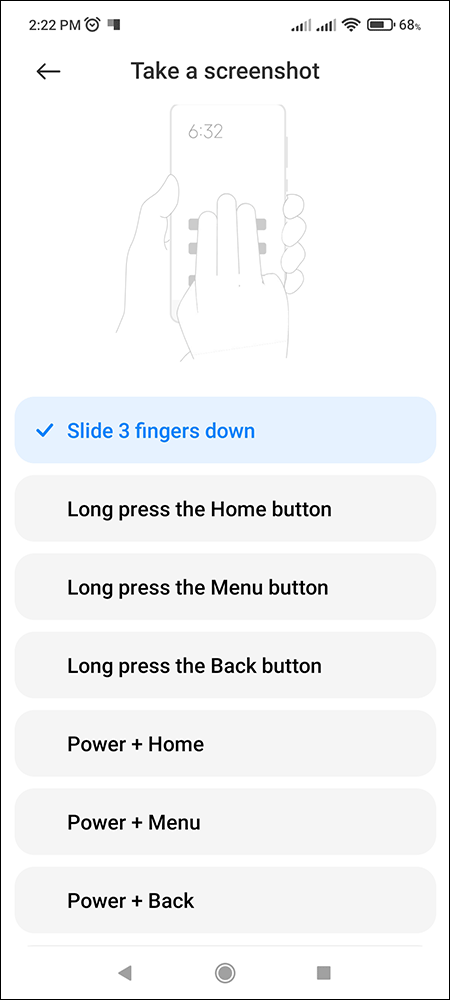 take a screenshot Slide 3 Fingers Down