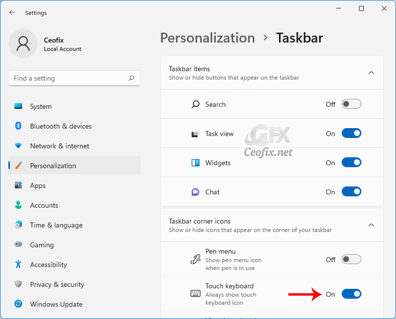 Touch keyboard option