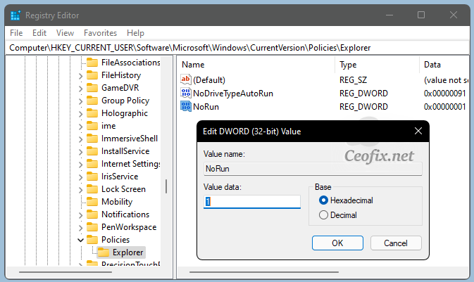Disable Run Dialog Box in Windows Using Registry