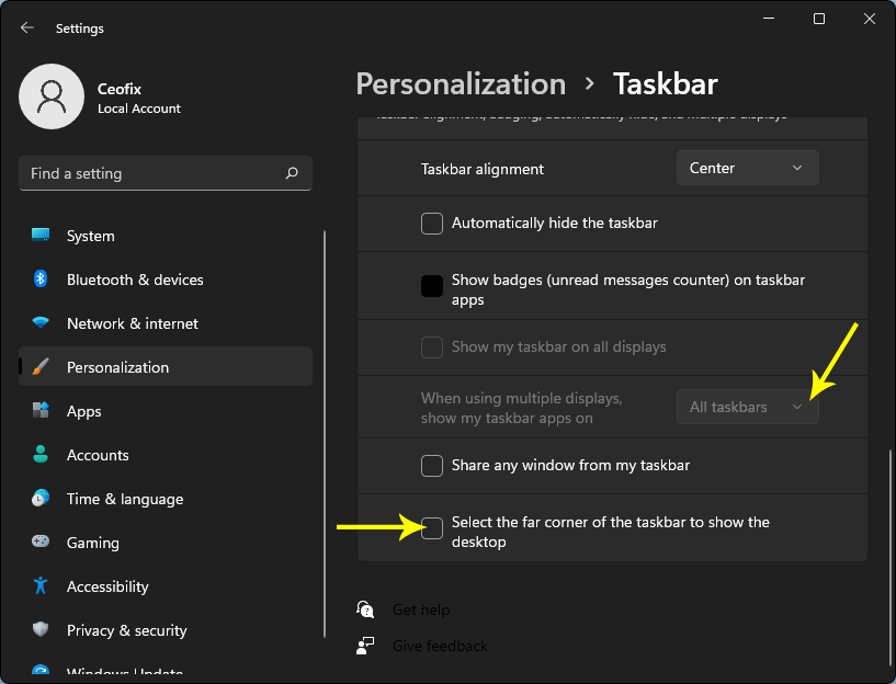 Disable  Show Desktop option