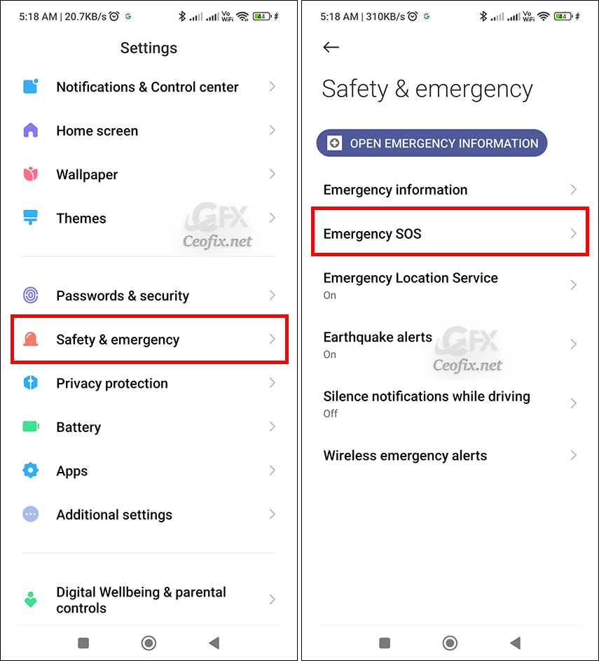 How to enable-disable Emergency SOS :