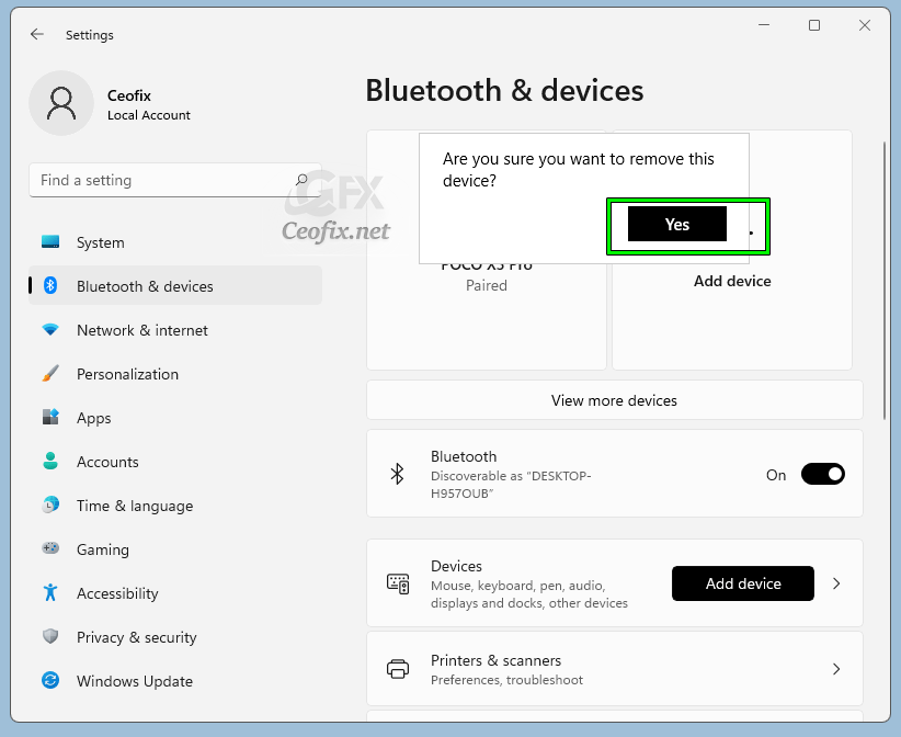 How to remove bluetooth device on My Computer?