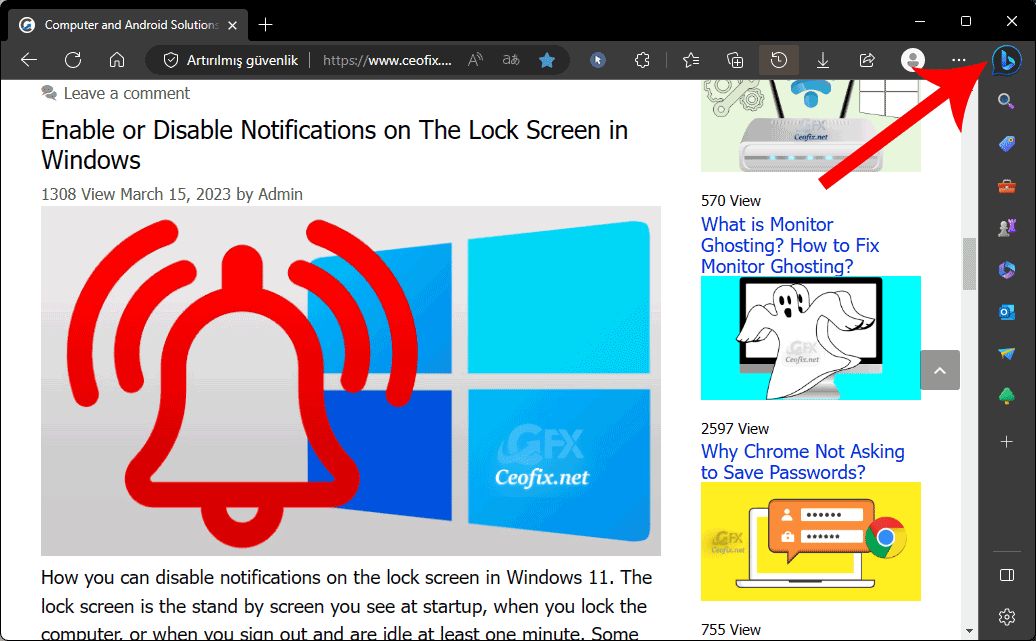 Microsoft Edge's Bing Toolbar icon