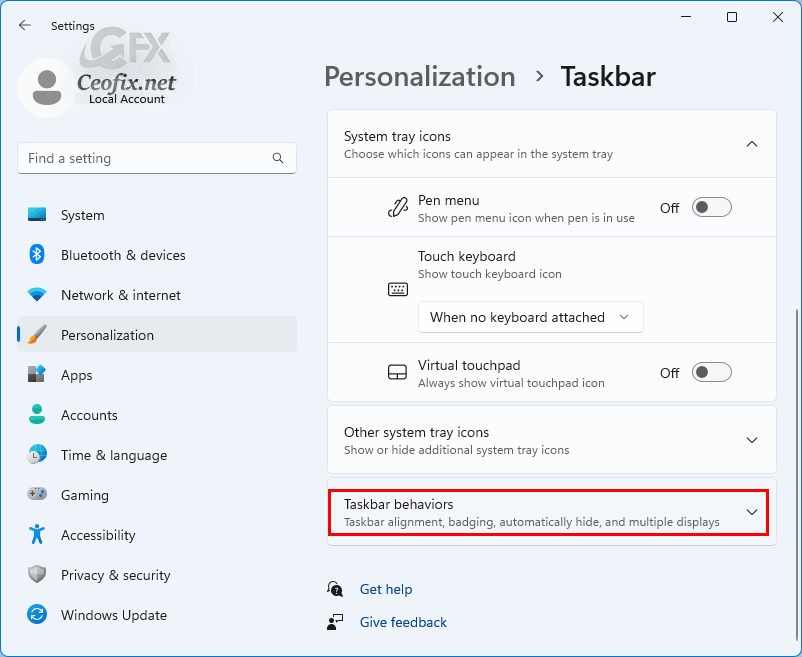 Taskbar behaviors