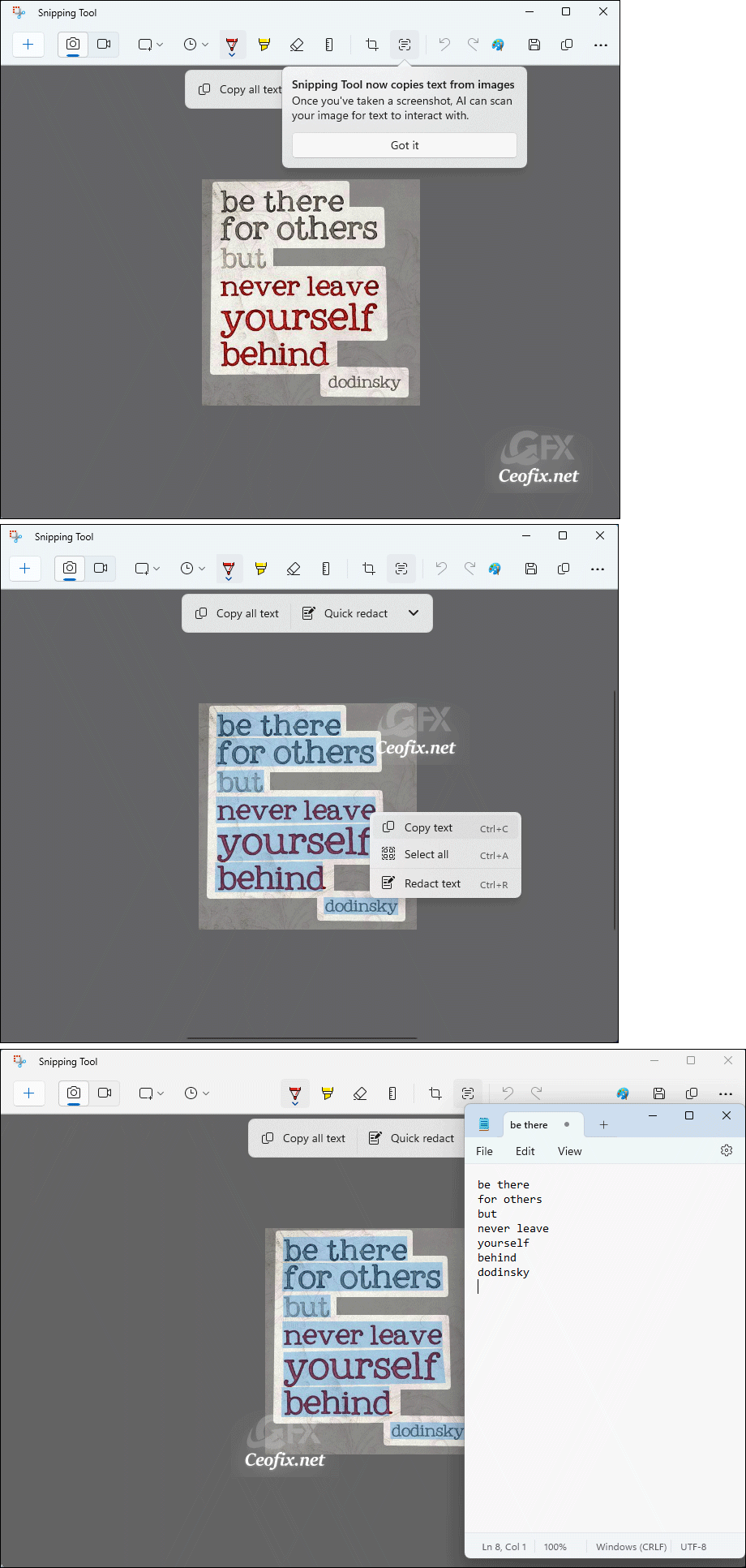 Extract Text from Images features with the Windows Snipping Tool